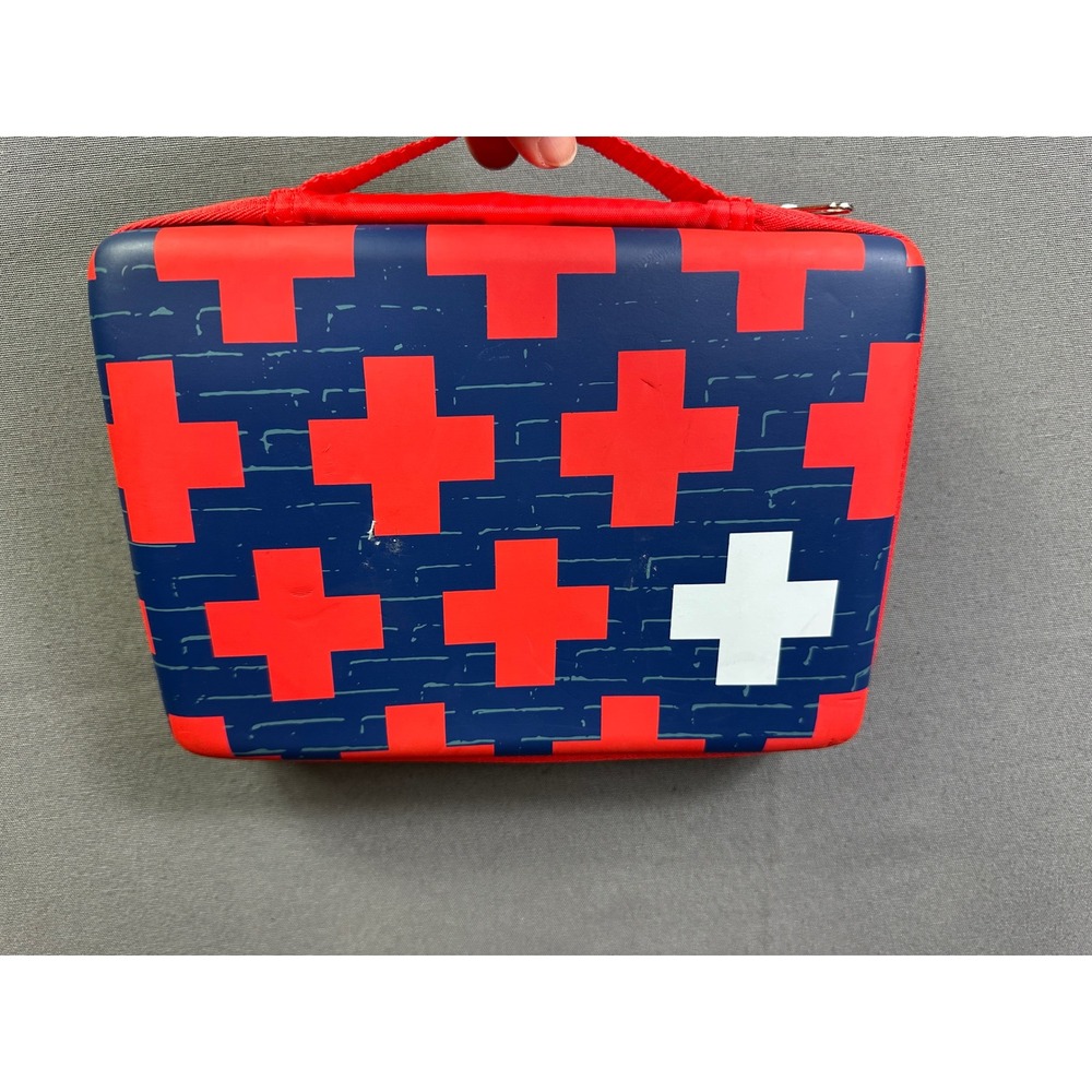 Johnson&Johnson Band-Aid First Aid Kit Case Red Navy Blue Cross Hard Shell Empty